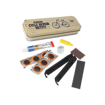 Zestaw łatek do dętek WELDTITE Vintage Cycle Repair Tin (Metalowe pudełko + 6x Łatka + Klej + Kreda + Kredka + 2x Papier śc