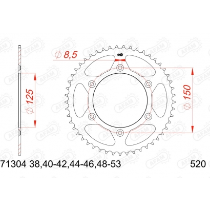 Zębatka tylna stalowa do łańcucha 520 kod 71304-50 Afam
