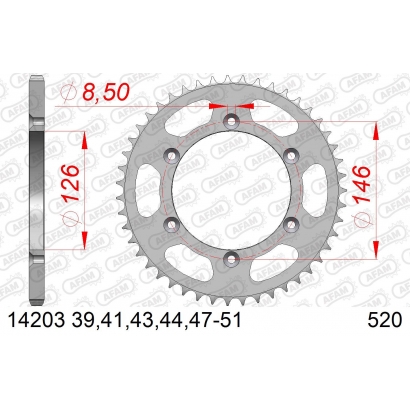 Zębatka tylna stalowa do łańcucha 520 kod 14203-50 Afam