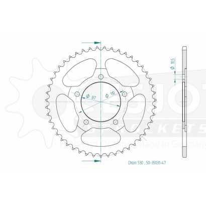 Zębatka ESJOT stalowa tylna (do łańcucha 530) - ilość zębów 47 |50-35031-47