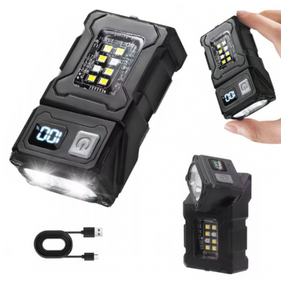 Latarka taktyczna, lampka LED COB z wbudowaną głowicą obrotową + magnes USB typ C